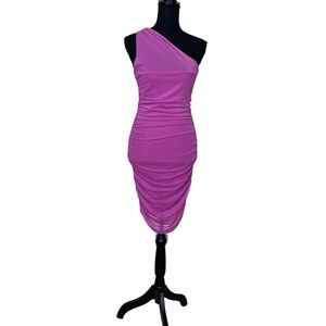 NWT Sincerely Jules One Shoulder Ruched  Mesh Front Knit Back Bodycon Dress (P)